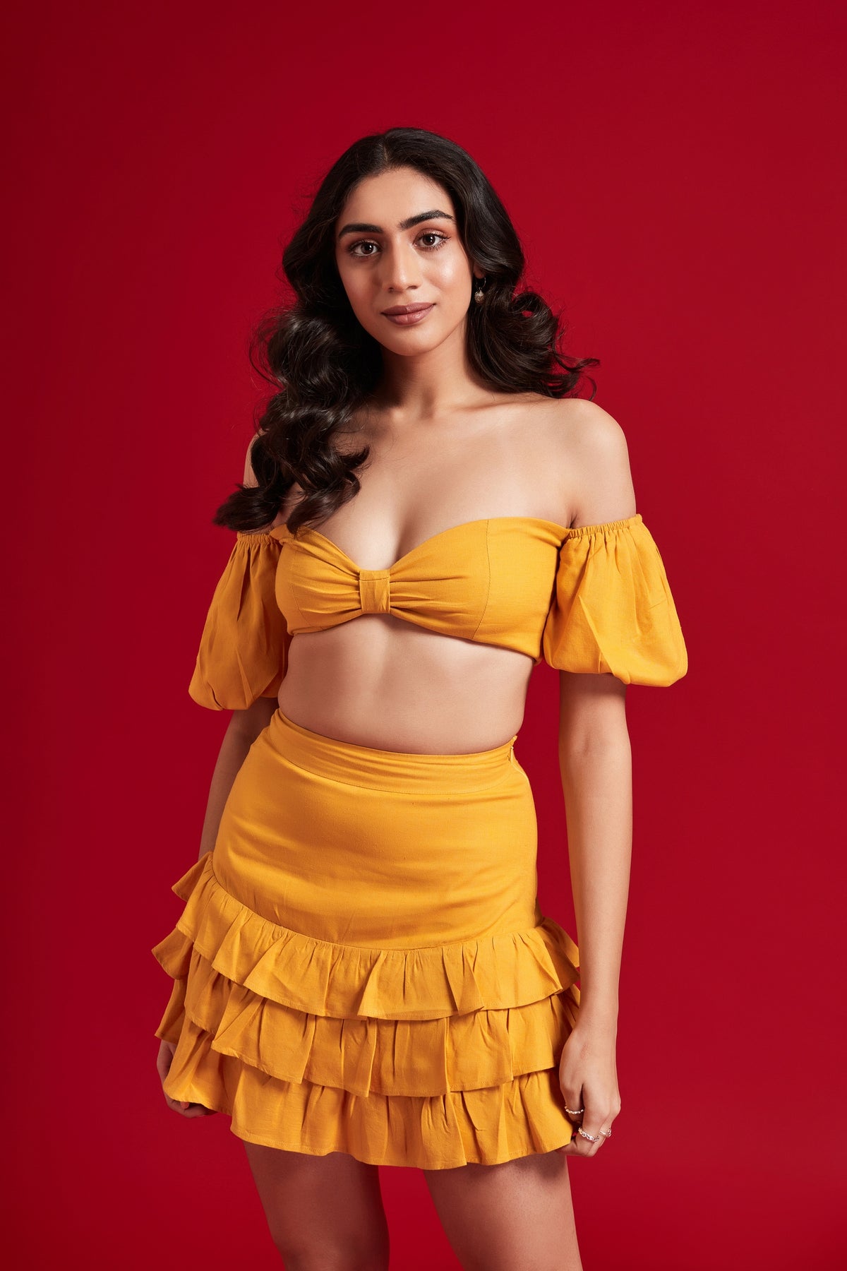 Yellow Off Shoulder Bow Top