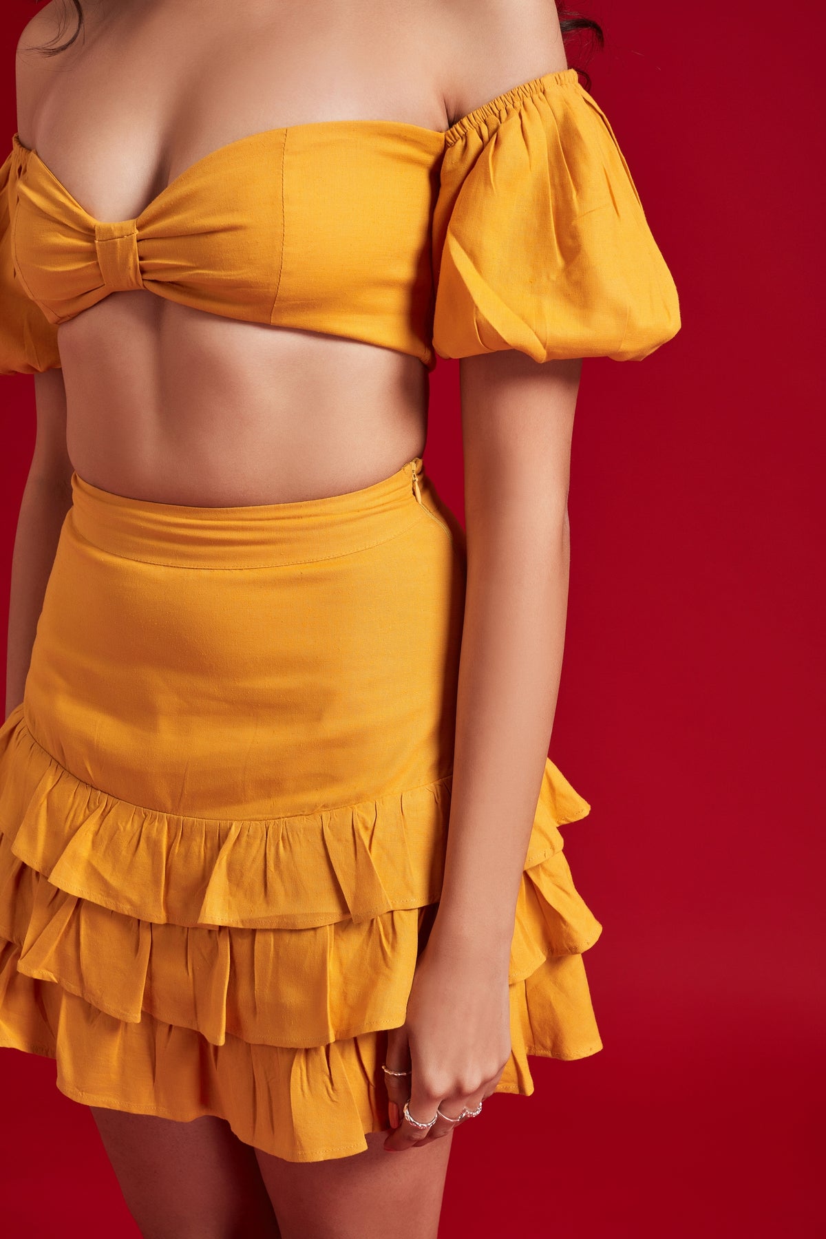 Yellow Off Shoulder Bow Top