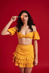 Yellow Off Shoulder Bow Top
