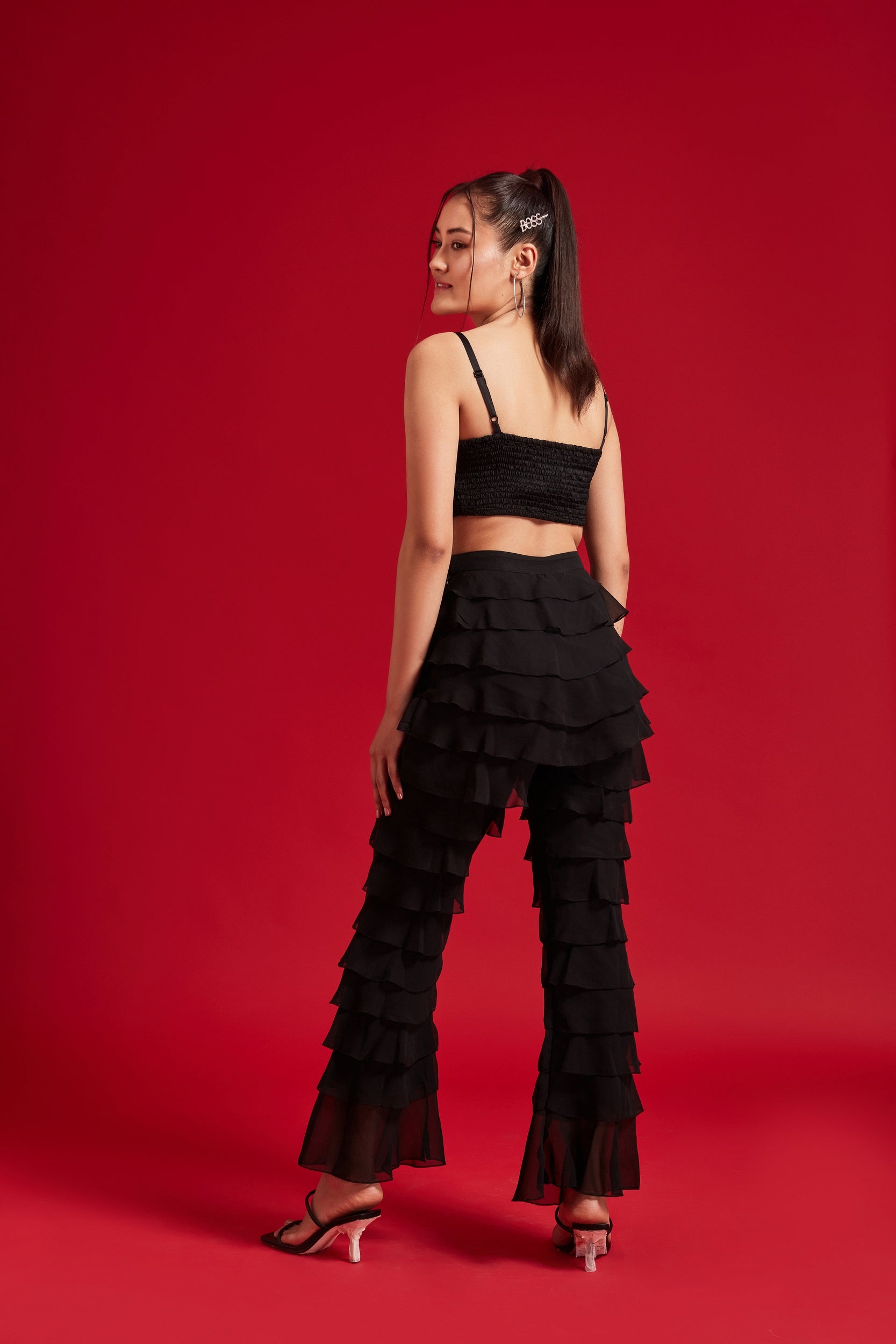 All Black Pleated Strap Top