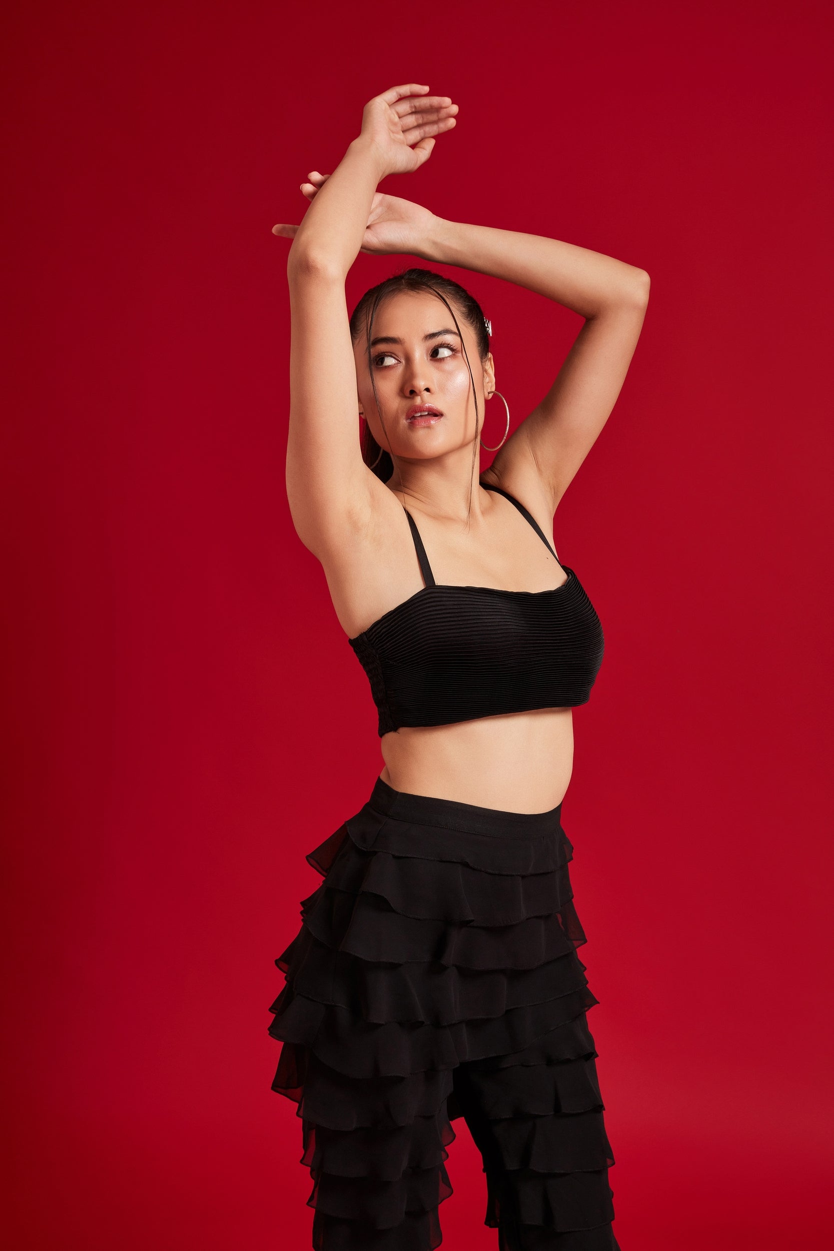 All Black Pleated Strap Top
