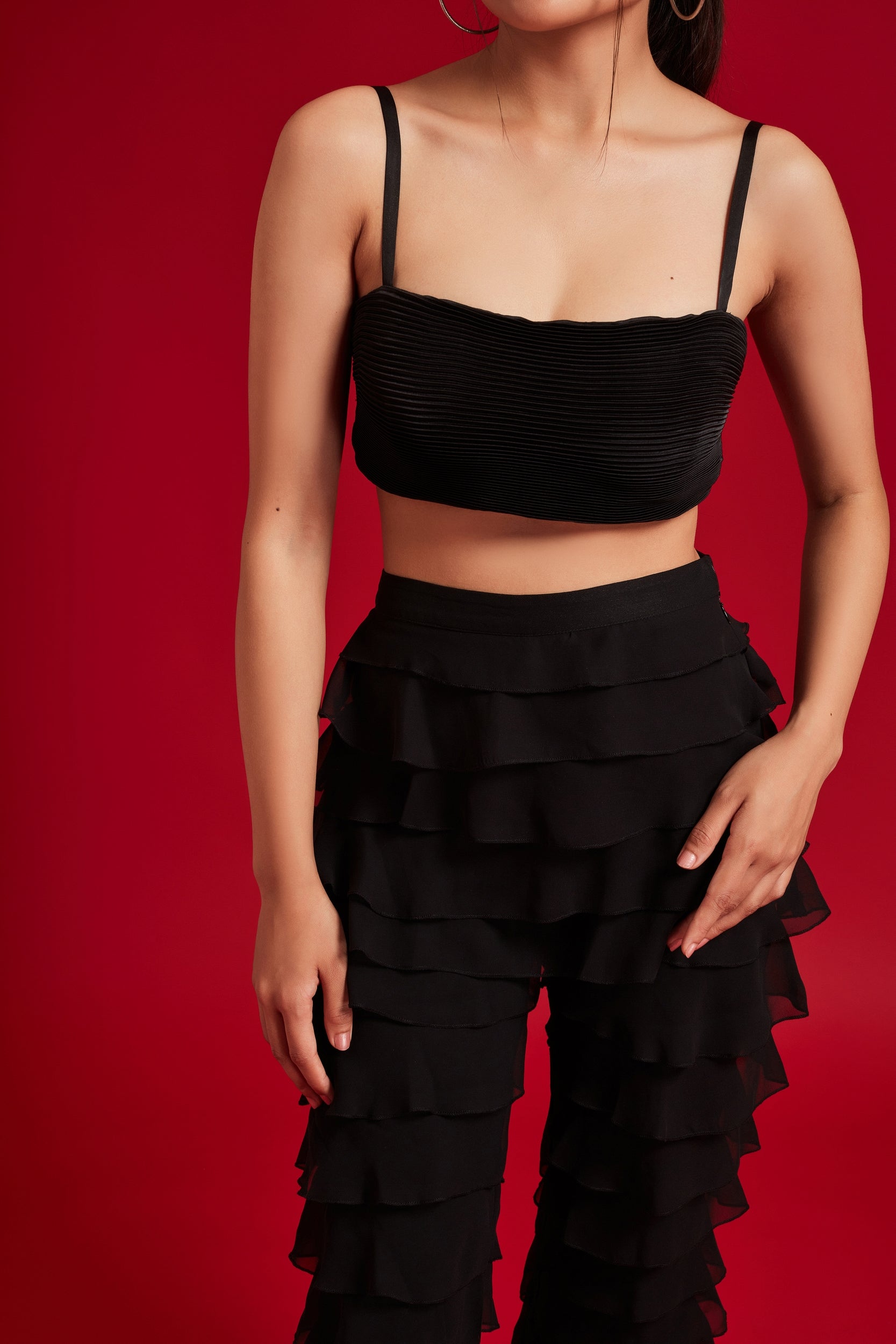 All Black Pleated Strap Top