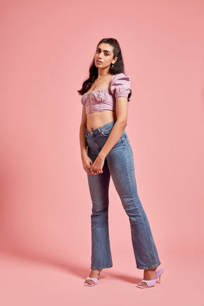 Puff Sleeves Hook and Eye Corset Top