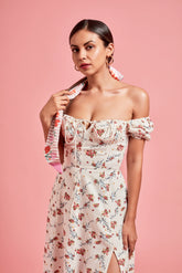 White Floral Off Shoulder Dress