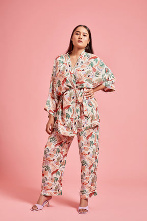 Tropical Print Kimono & Pants Set