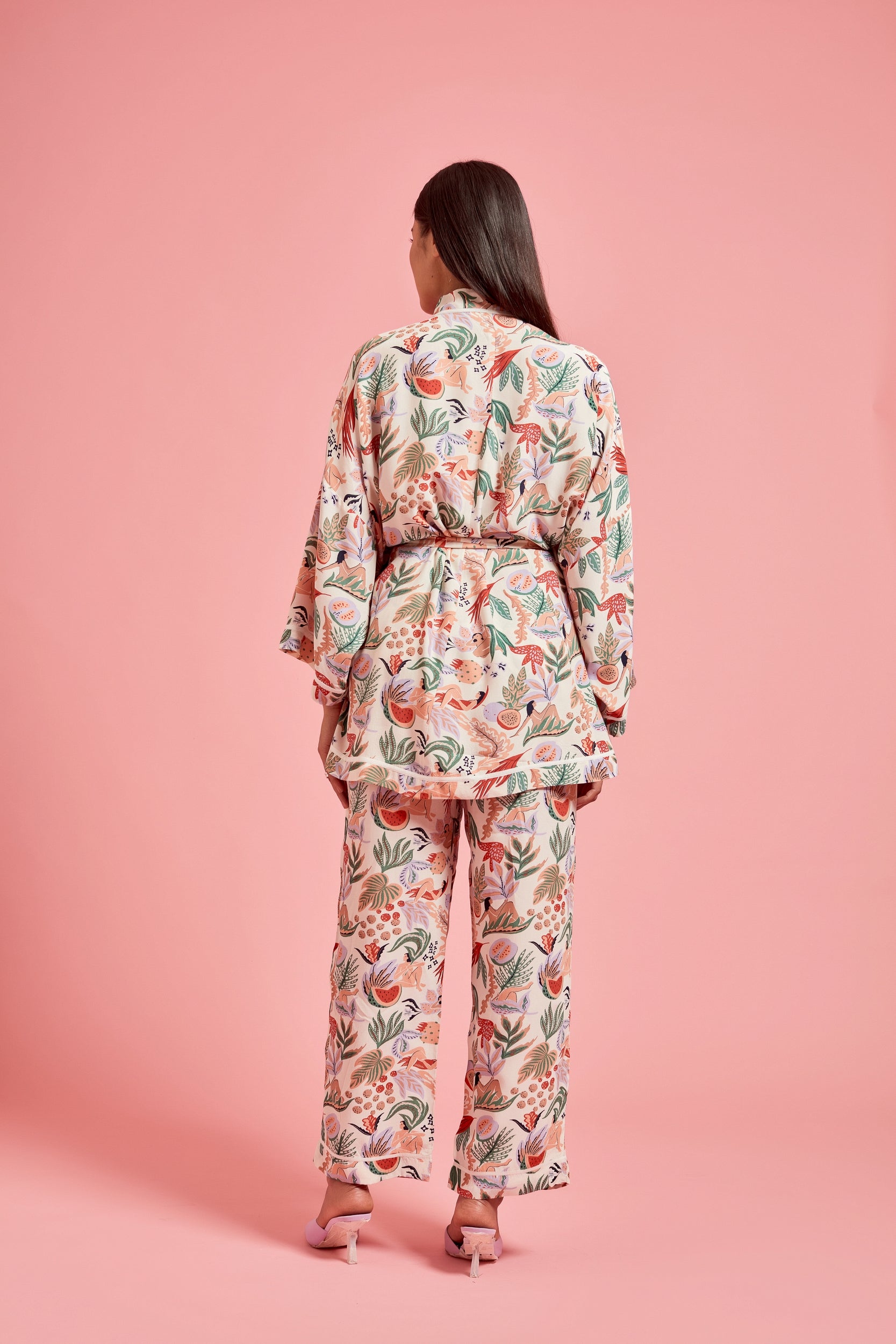 Tropical Print Kimono & Pants Set