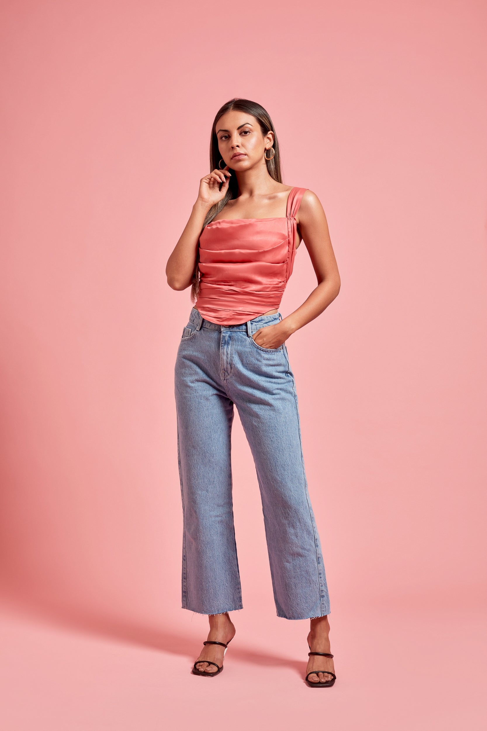 Pink Cowl Satin Corset Top