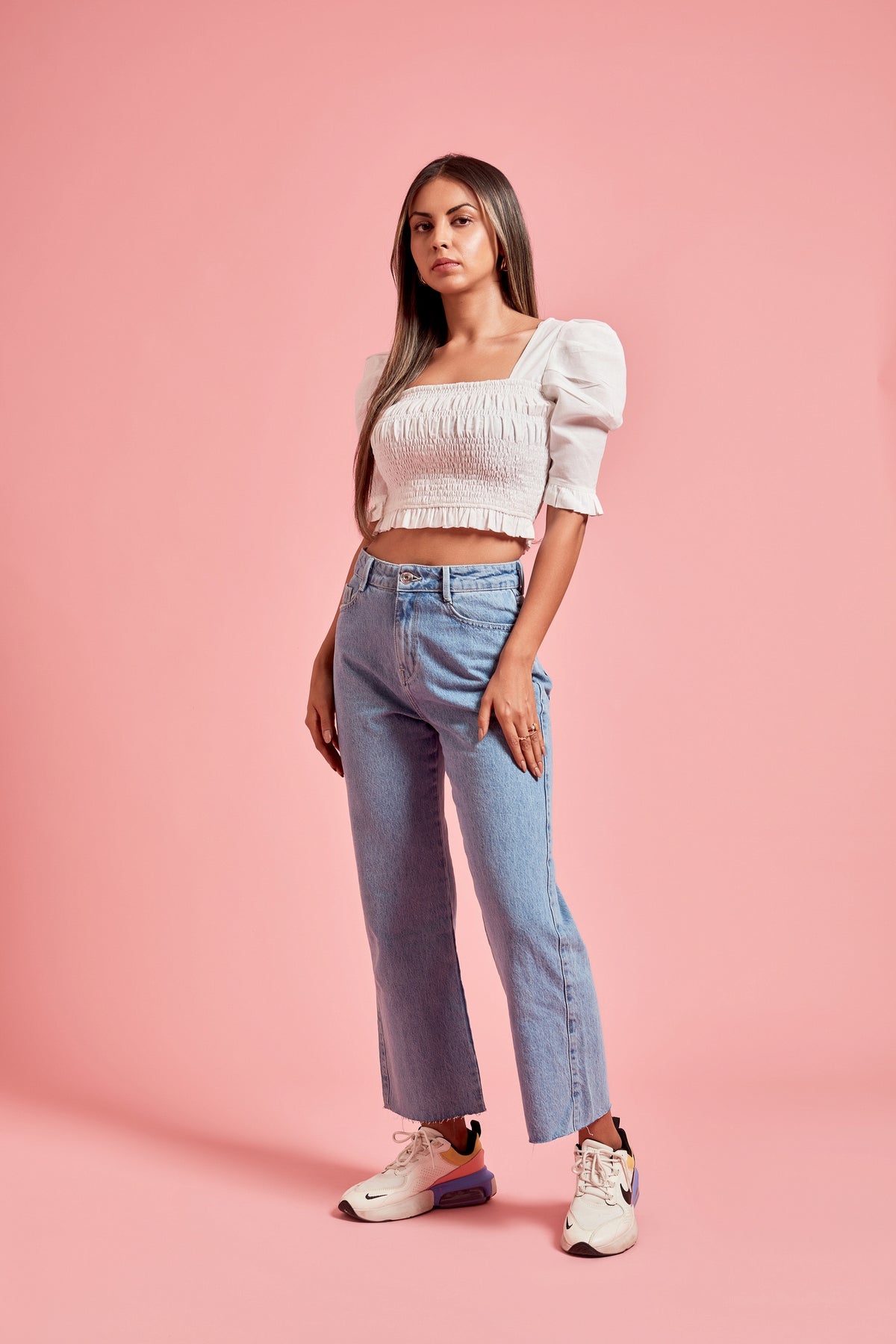 White Short Puff Sleeve Crop Top