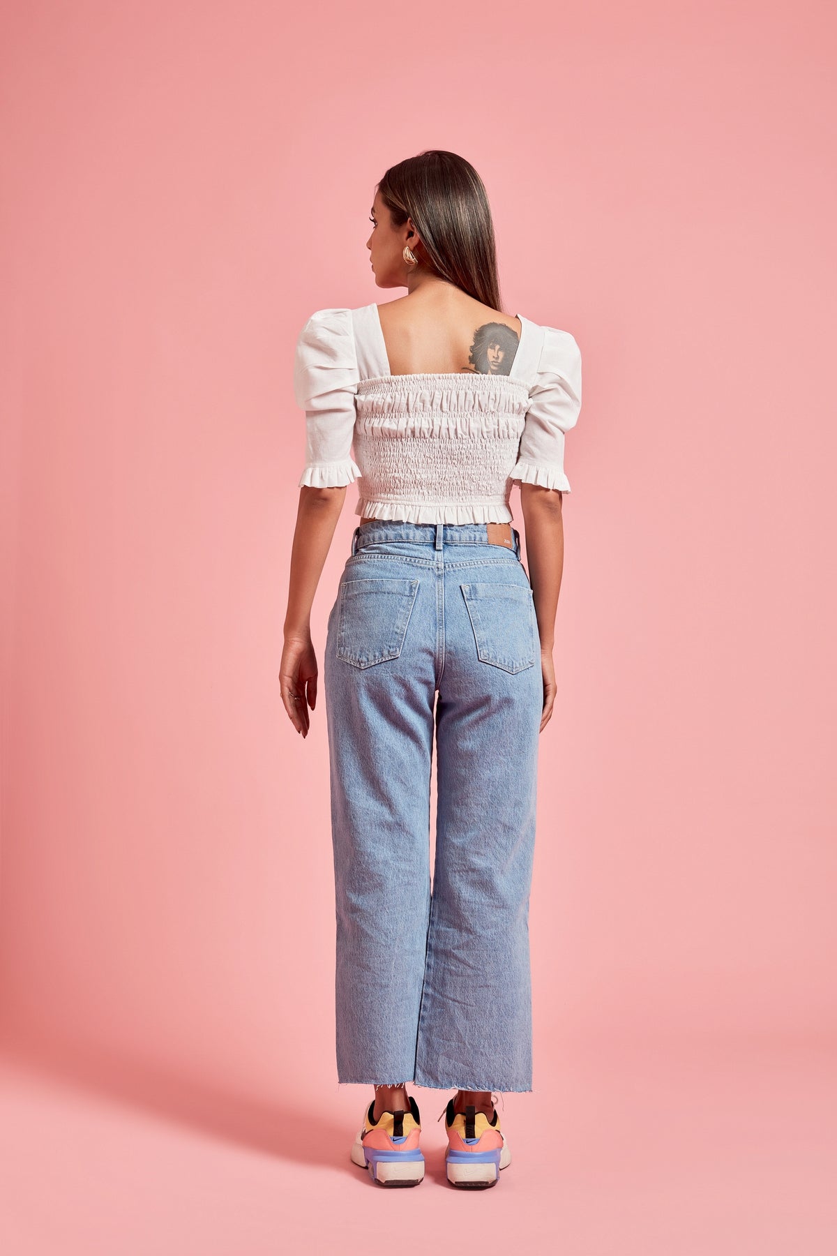 White Short Puff Sleeve Crop Top