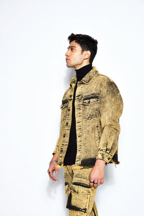 Overdyed Acid Wash Unisex Denim Jacket- Yellow