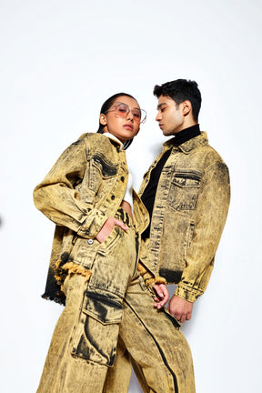Overdyed Acid Wash Unisex Denim Jacket- Yellow