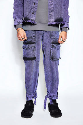 90s Baggy Denim Unisex Cargo Jeans- Purple