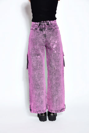90s Baggy Denim Unisex Cargo Jeans- Pink