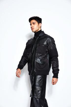 Patchwork Leather Unisex Bomber Jacket