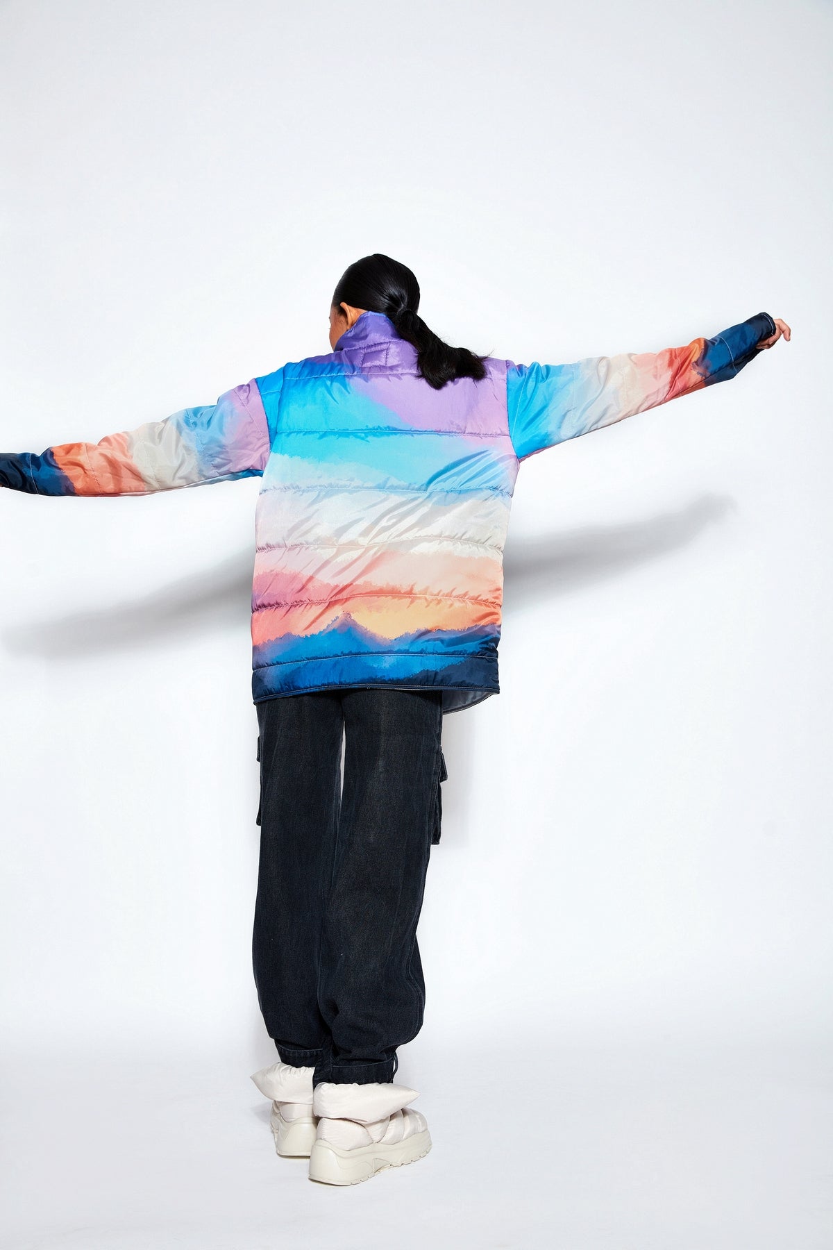 Unisex Puffer Jacket with Blue Abstract Print