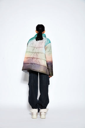 Unisex Puffer Jacket with Green Abstract Print