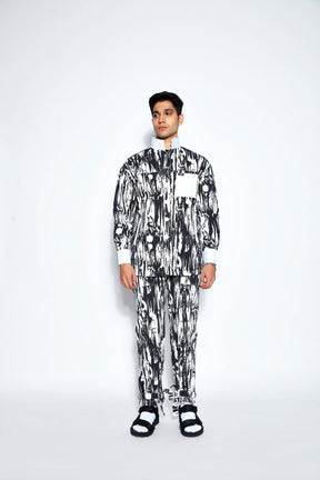 Abstract Print Unisex Twill Pants- White